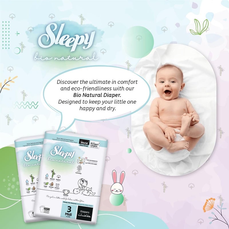 Sleepy Bio Natural Premium Size 3 Diapers | 100 Count | Hypoallergenic Baby Diapers for 4-9Kg - Image 2